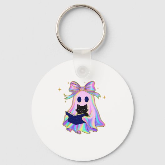 本と黒猫を持つ虹色の幽霊 クラス キーホルダー (正面)