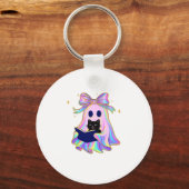 本と黒猫を持つ虹色の幽霊 クラス キーホルダー (正面)