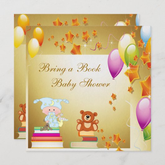 本にエレガントな男の赤ちゃんの金ゴールドのベビーシャワーを持って来て下さい 招待状 (正面/裏面)