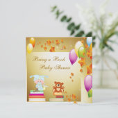 本にエレガントな男の赤ちゃんの金ゴールドのベビーシャワーを持って来て下さい 招待状 (スタンド正面)