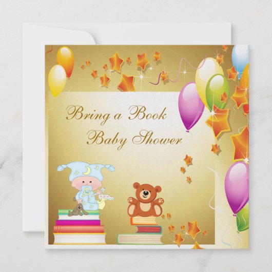 本にエレガントな男の赤ちゃんの金ゴールドのベビーシャワーを持って来て下さい 招待状 (正面)