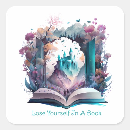 本に夢中になる、本の恋人 スクエアシール (正面)