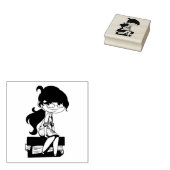 本に座っている女の子 ラバースタンプ (押印)