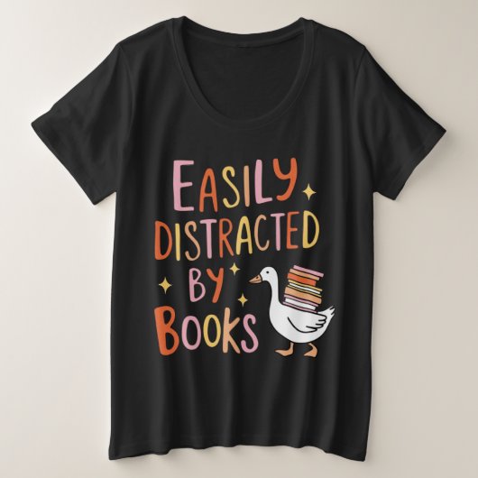 本に気を取られる プラスサイズTシャツ (デザイン正面)