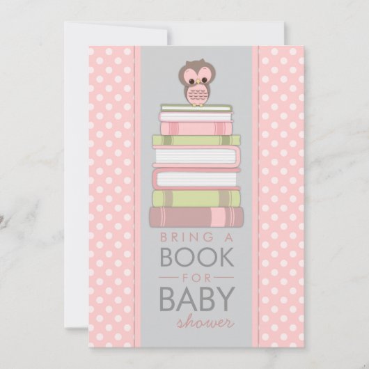 本に甘い女の子のフクロウのベビーシャワーの招待状を持って来て下さい 招待状 (正面)