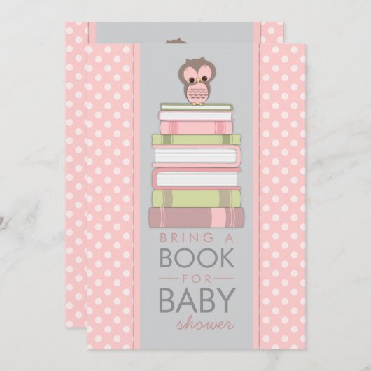 本に甘い女の子のフクロウのベビーシャワーの招待状を持って来て下さい 招待状 (正面/裏面)