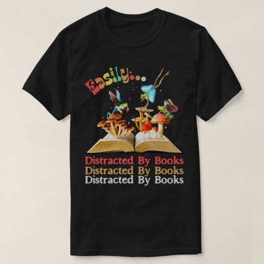 本に簡単に気を散らすカエルの妖精ダール Tシャツ (デザイン正面)