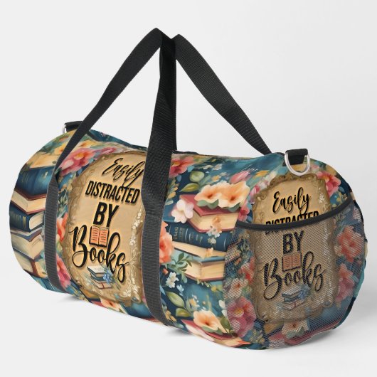 本に簡単に気を散らす – 水彩本の恋人 ダッフルバッグ (右コーナー)