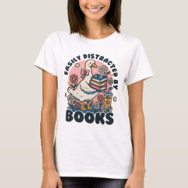 本のことで気がそれやすいビンテージ風のガチョウと本 Tシャツ