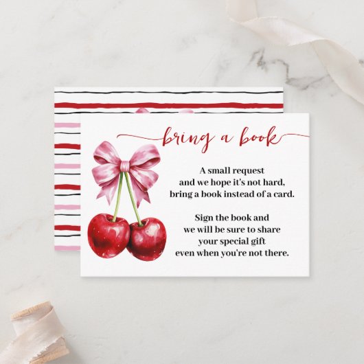 本のさくらんぼコケットを持って来る赤ちゃんシャワーインサート プレイスカード (正面/裏面インサイチュ)