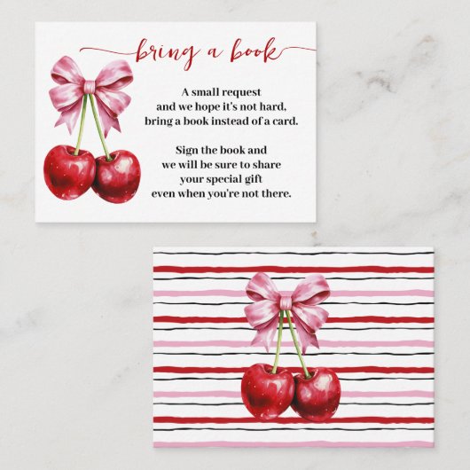 本のさくらんぼコケットを持って来る赤ちゃんシャワーインサート プレイスカード (正面/裏面)