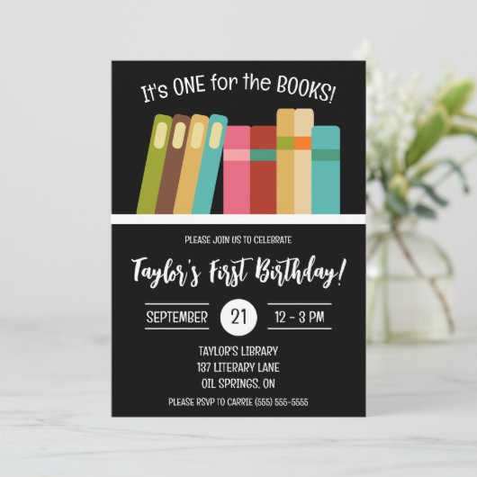 本のために！子供の最初の誕生日パーティー 招待状 (スタンド正面)