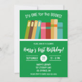 本のために！子供の最初の誕生日パーティー 招待状 (正面)