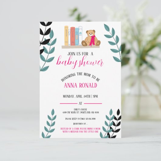 本ののまわりにテーマを中心に赤ちゃんシャワー 招待状 (スタンド正面)