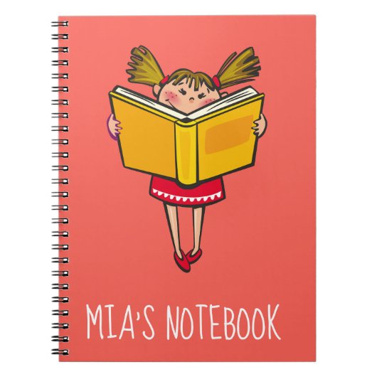 本のオタクの女の子を読んでいるかわいい女の子 ノートブック (正面)