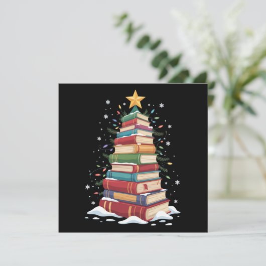 本のクリスマスツリーが好きな本好きの先生や図書館員 シーズンカード (スタンド正面)