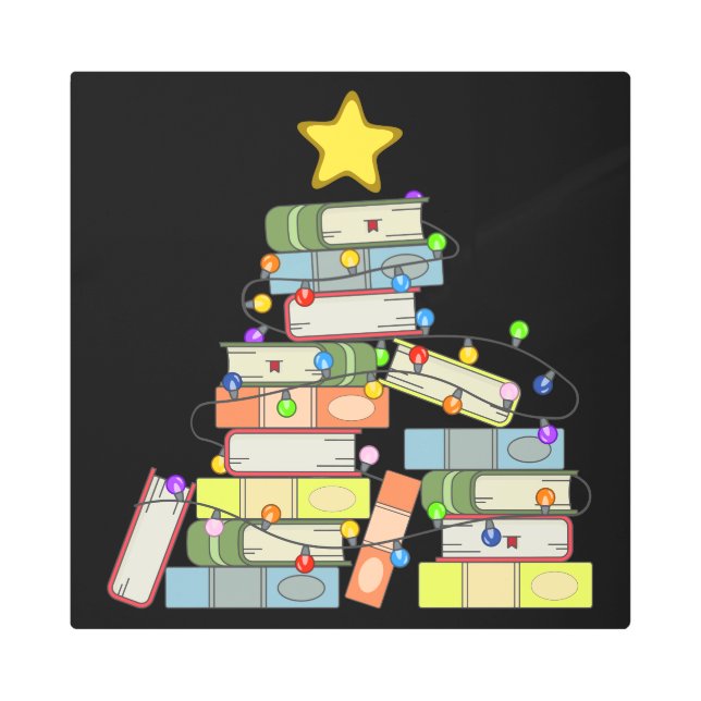 本のクリスマスツリーI メタルプリント (正面)