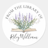 本のシールからラベンダーの花を育てる蔵書票 ラウンドシール (正面)