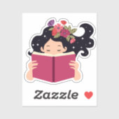 本のシールを読むかわいい花の女の子 シール (シート)