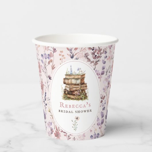 本のスタックブライダルシャワー水彩ワイルドフラワー 紙コップ (正面)