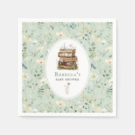 本のスタック赤ちゃんシャワー水色、ワイルドフラワー スタンダードカクテルナプキン