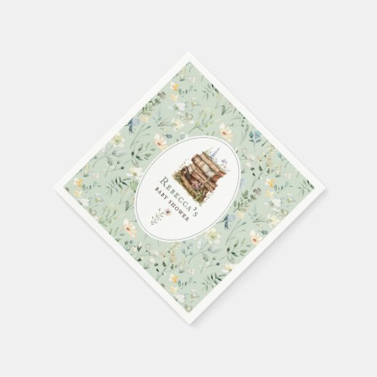 本のスタック赤ちゃんシャワー水色、ワイルドフラワー スタンダードカクテルナプキン (角)