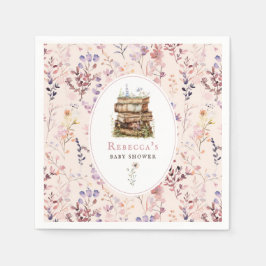 本のスタック赤ちゃんシャワー水色、ワイルドフラワー スタンダードカクテルナプキン
