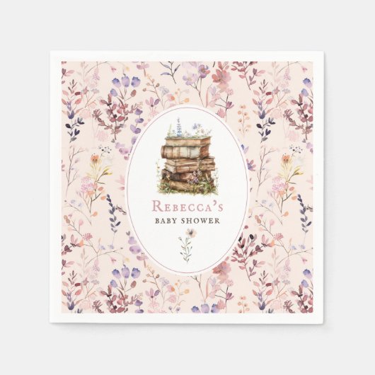 本のスタック赤ちゃんシャワー水色、ワイルドフラワー スタンダードカクテルナプキン (正面)
