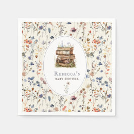 本のスタック赤ちゃんシャワー水色、ワイルドフラワー スタンダードカクテルナプキン