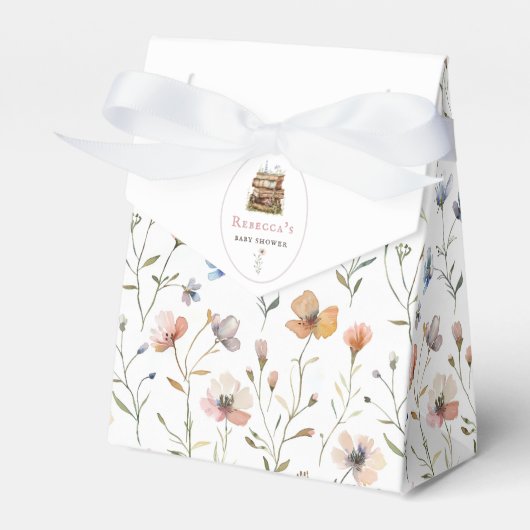 本のスタック赤ちゃんシャワー水色、ワイルドフラワー フェイバーボックス (正面サイド)