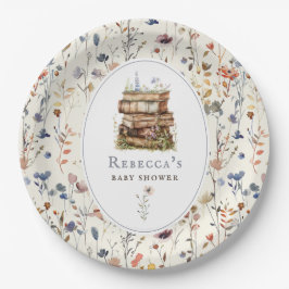 本のスタック赤ちゃんシャワー水色、ワイルドフラワー ペーパープレート