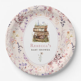 本のスタック赤ちゃんシャワー水色、ワイルドフラワー ペーパープレート