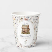 本のスタック赤ちゃんシャワー水色、ワイルドフラワー 紙コップ (正面)