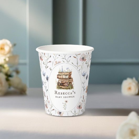 本のスタック赤ちゃんシャワー水色、ワイルドフラワー 紙コップ