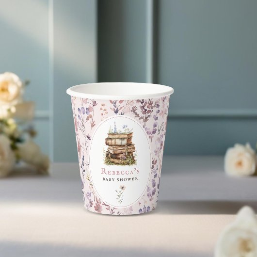 本のスタック赤ちゃんシャワー水色、ワイルドフラワー 紙コップ