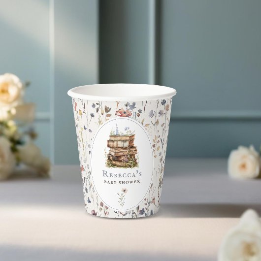 本のスタック赤ちゃんシャワー水色、ワイルドフラワー 紙コップ