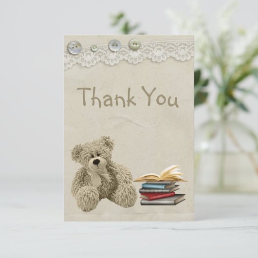 本のテディのヴィンテージのレースのプリントを感謝していしています持って来て下さい サンキューカード (スタンド正面)