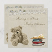 本のテディのヴィンテージのレースのベビーシャワーを持って来て下さい 招待状 (正面/裏面)