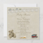 本のテディのヴィンテージのレースのベビーシャワーを持って来て下さい 招待状 (裏面)
