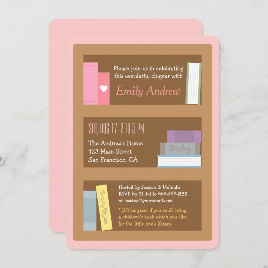 本のテーマのベビーシャワー招待状 招待状 (正面/裏面)