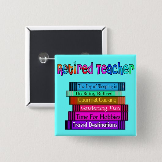 本のデザインの退職したな先生のギフトの積み重ね 缶バッジ (正面&裏面)