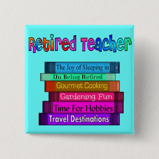 本のデザインの退職したな先生のギフトの積み重ね 缶バッジ (正面)