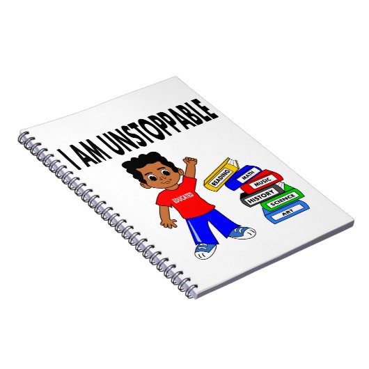 本のノートを持つ漫画のアフリカ系アメリカ人の男の子 ノートブック (右側)