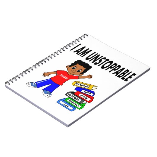 本のノートを持つ漫画のアフリカ系アメリカ人の男の子 ノートブック (左側)