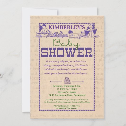 本のパーティーのベビーシャワーの招待状 招待状 (正面)
