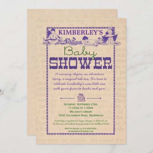 本のパーティーのベビーシャワーの招待状 招待状 (正面/裏面)