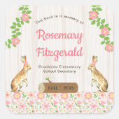 本のプレートのメモリーに、華やかなウサギ スクエアシール (正面)