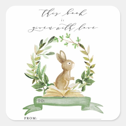 本のプレートシール本のテーマベビーシャワー スクエアシール (正面)