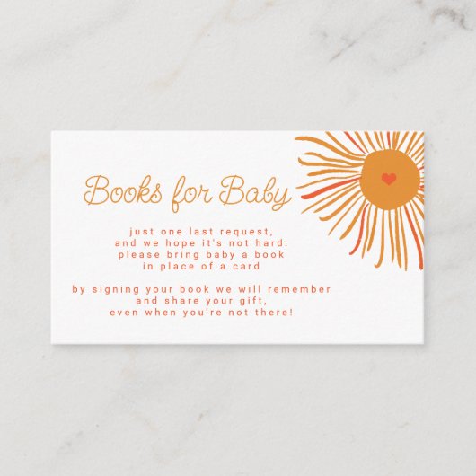 本のベビーのための本は本の太陽の赤ちゃんシャワーをもたらす エンクロージャーカード (正面)