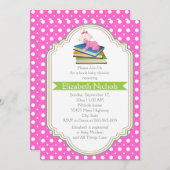 本のベビーガールシャワーピンク白い水玉模様パターン 招待状 (正面/裏面)